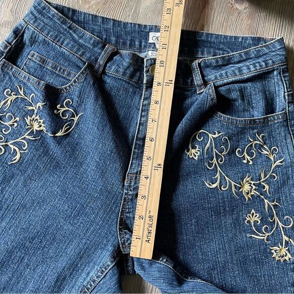 Cache Gold Embroidered Boot Cut Blue denim Jeans Size 10 - Picture 9 of 11
